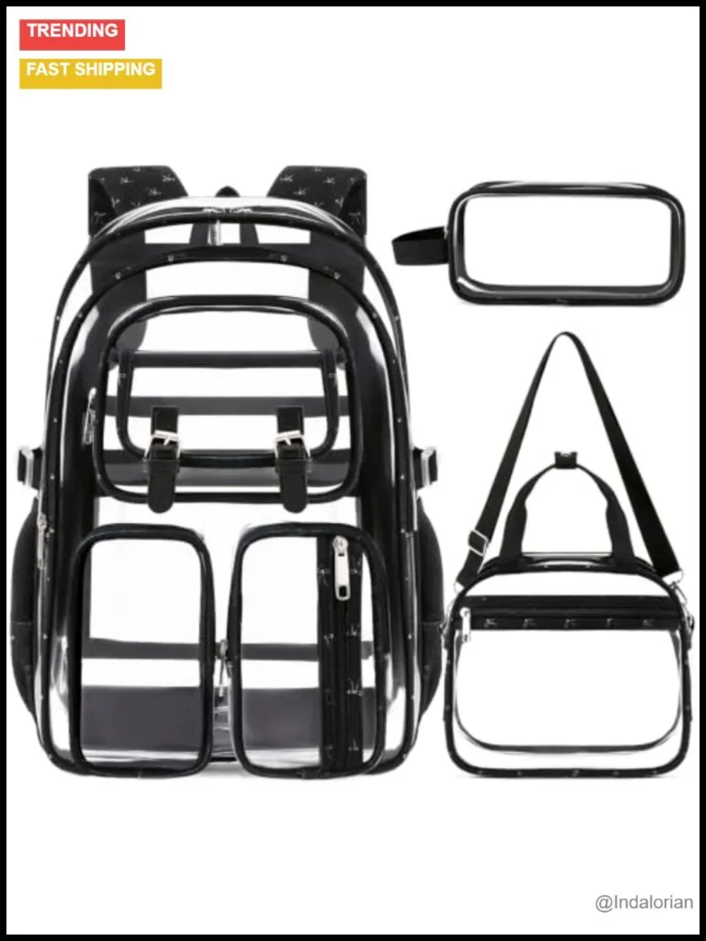 Clear Backpack Set for Stadium with Lunch Bag & Pencil Case, Heavy Duty PVC